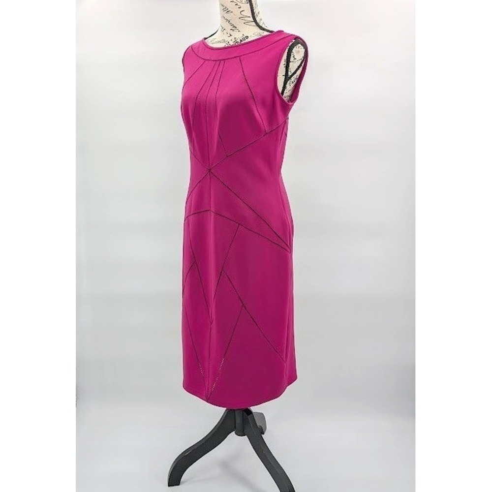 Tadashi Shoji Sheath Dress Magenta Pink Sleeveless Geo Contrast Cutout Medium